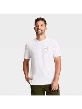 Goodfellow Shirt Mens Medium White Short Sleeve Spirits Bright Graphic Crew Neck